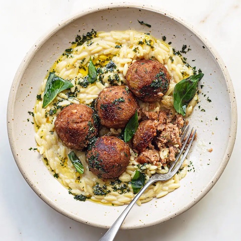 Apricot & rosemary balls with orzo