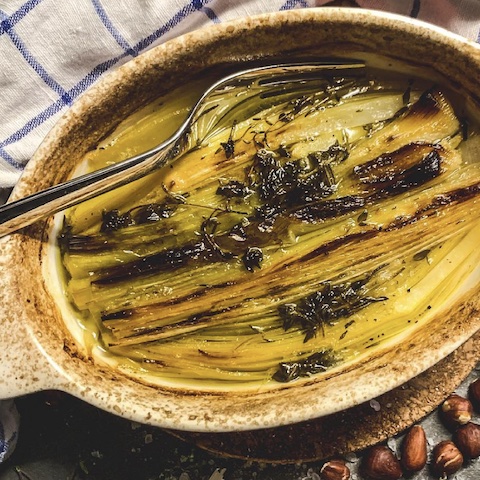 Braised butter leeks