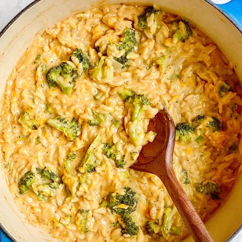 Broccoli cheddar orzo