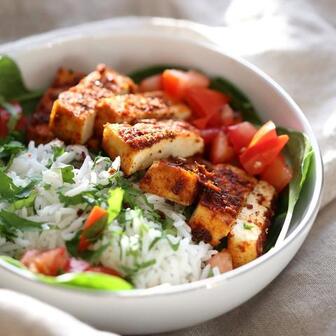 Cajun tofu with coriander lime rice
