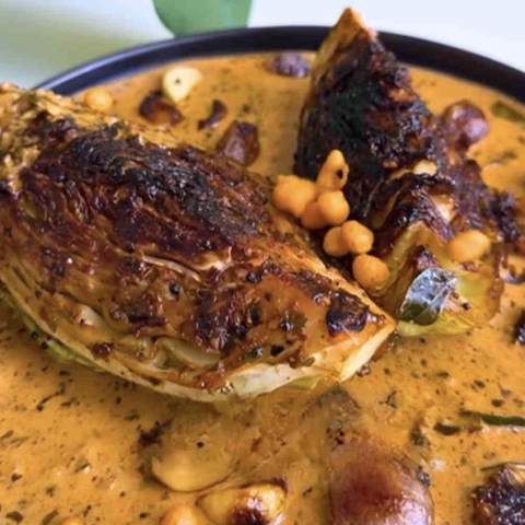 Charred cabbage with coconut curry