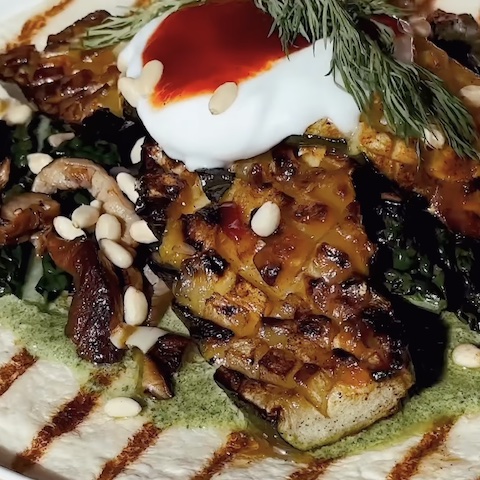 Charred courgette and pesto wraps