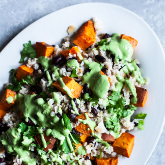 Coconut rice, beans & kumara