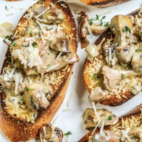 Confit garlic mushrooms on toast