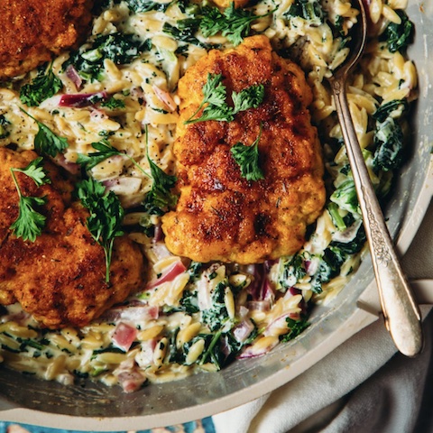 Creamy dijon orzo skillet