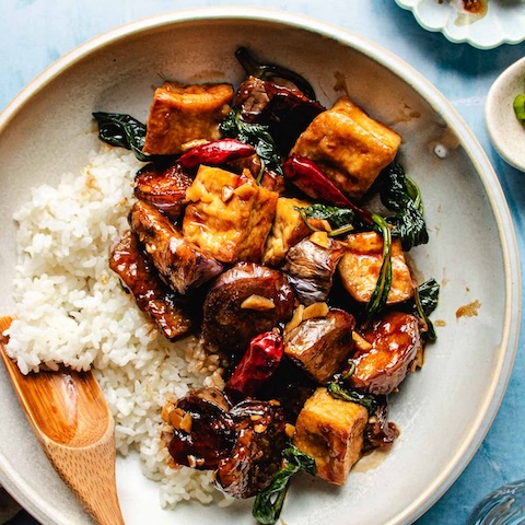 Eggplant with garlic basil sauce