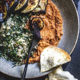 Eggplant and muhammara bowl