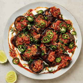 Eggplant with tomato chilli oil