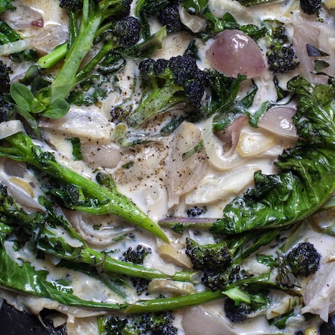 Fricassee of purple sprouting broccoli