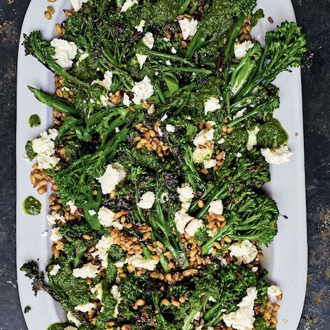 Grilled broccoli grain bowl
