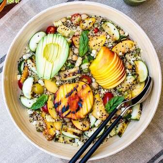 Grilled peach and quinoa salad