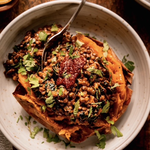 Harissa coconut lentils