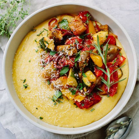 Herby polenta with pesto