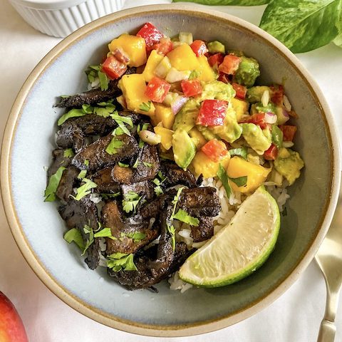 Jerk mushrooms with salsa