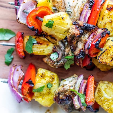 Jerk skewers with wedges