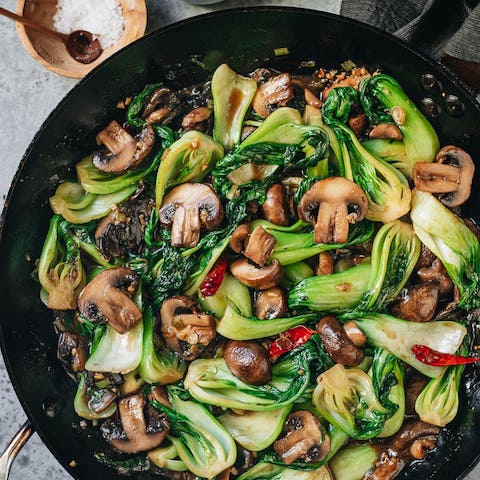 Pak choi and mushroom stir fry