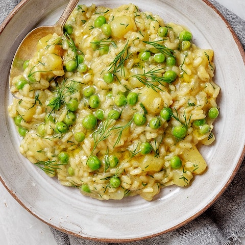 Pea and potato risotto