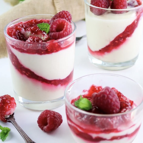 Raspberry and rhubarb pannacotta