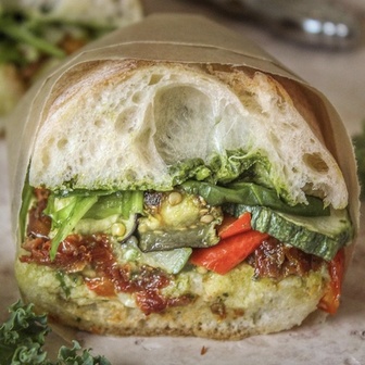 Roast vegetable and pesto sandwich