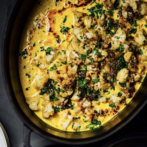 Roasted cauliflower in turmeric kefir