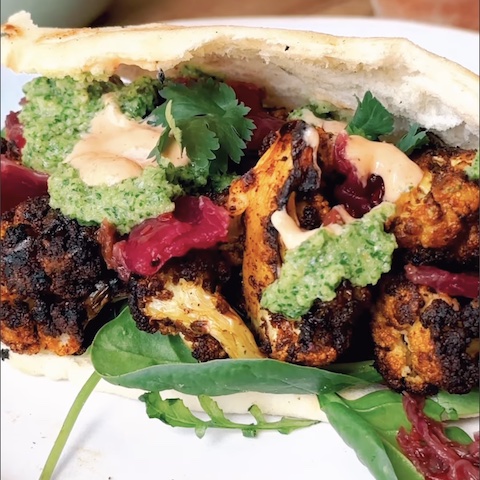 Roasted cauliflower pitas