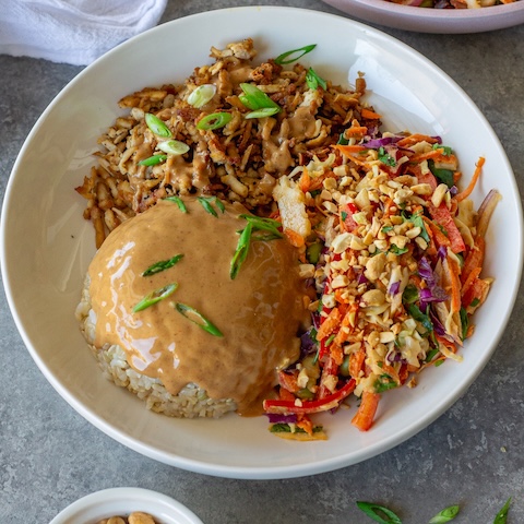 Shredded tofu peanut bowls