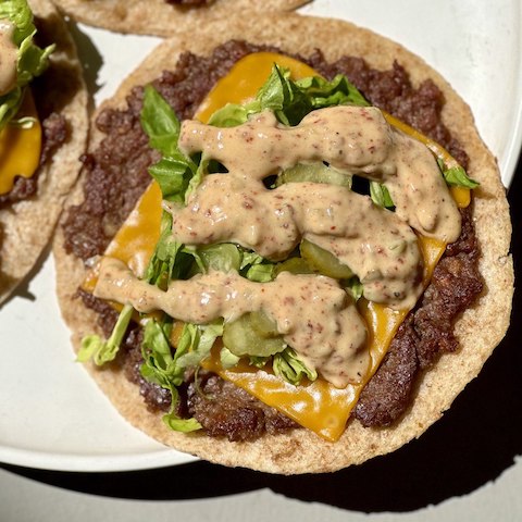 Smashed cheeseburger tacos