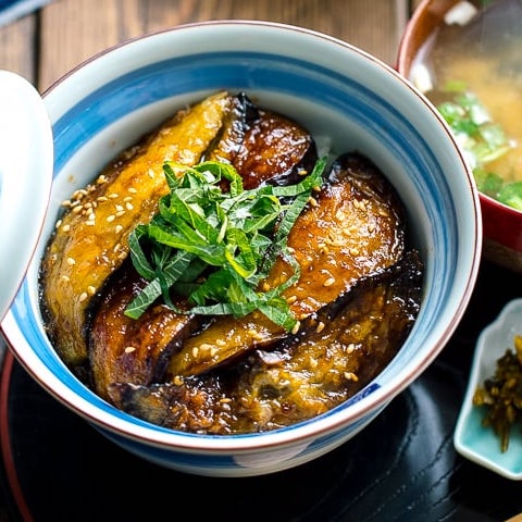 Soy-Glazed Eggplant Donburi
