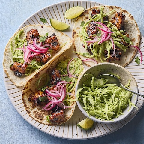 Sticky chipotle tofu tacos
