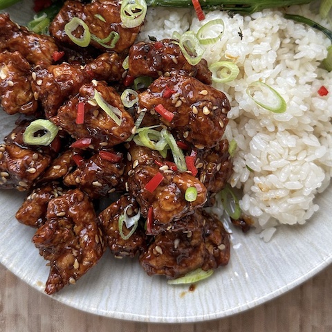 Sticky ginger sesame tofu