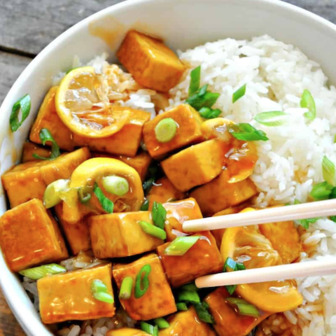 Sticky lemon tofu