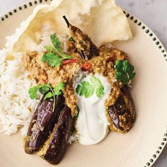Stuffed curried eggplants