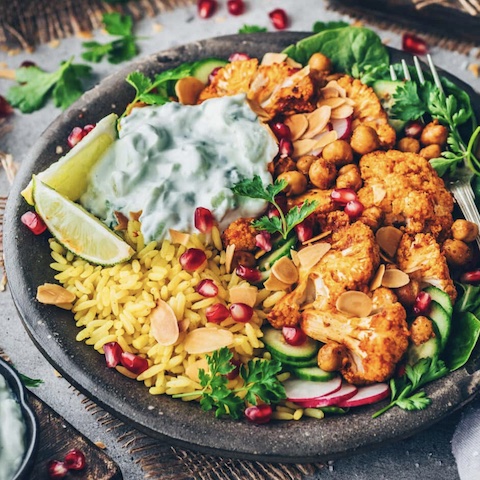 Tandoori cauliflower rice bowl