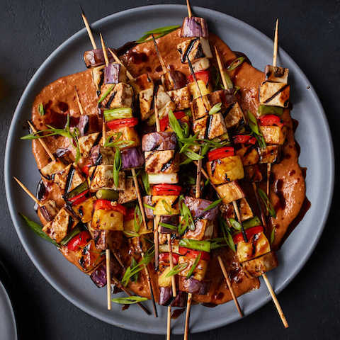 Satay tofu skewers