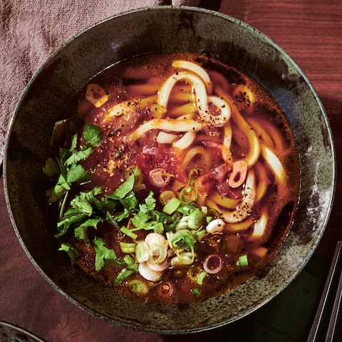Udon with buttery tomato broth